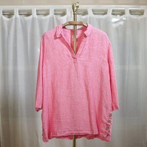 Sigrid Olsen 100% Linen Pink Collared Tunic Blouse